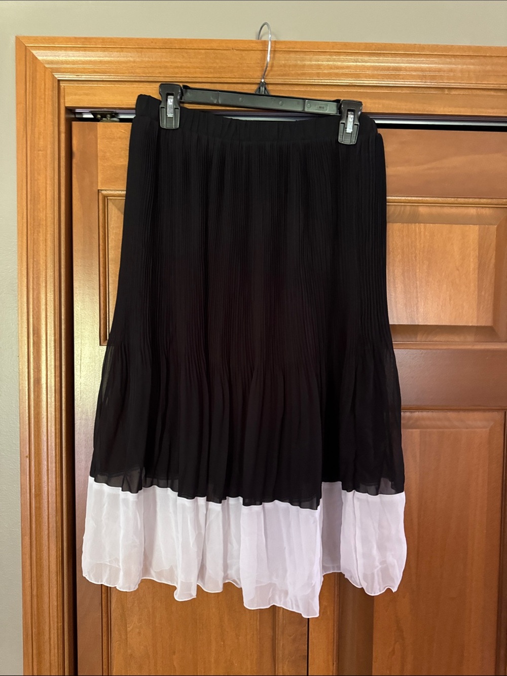 Worthington Black and White Pleated Midi Skirt with Contrast Hem